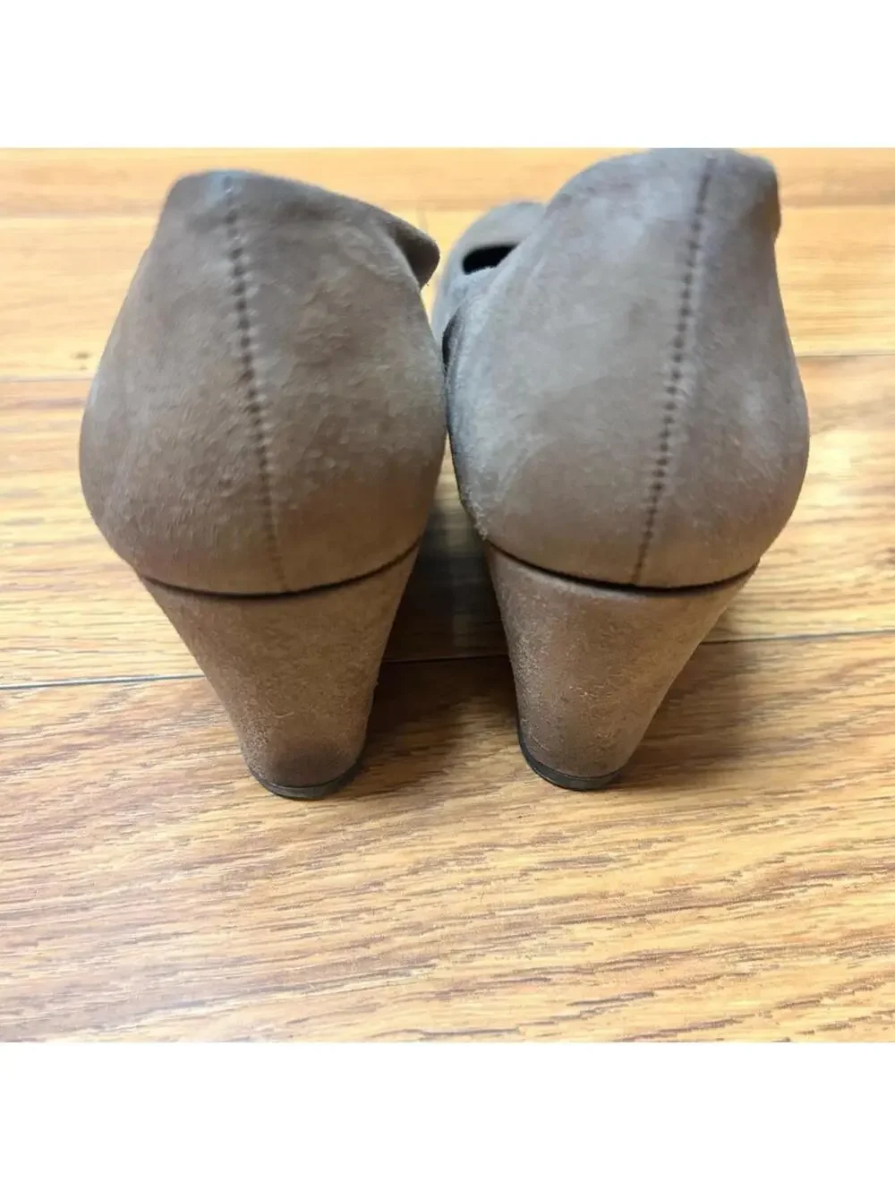 Stuart Weitzman Brown Tan Chocolate Suede Wedge Heels Shoes Size 7 - Picture 8 of 9